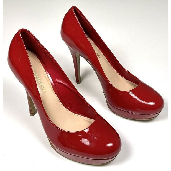 ARTURO CHIANG Womens US 8M Red Patent Leather Platform Round Toe 5" PUMPS Flaw - Picture 2 of 7